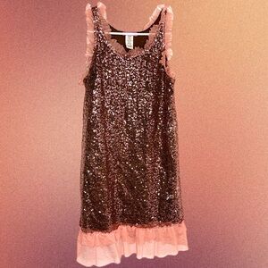 Peachy-Pink Sequin Sleeveless Dress by Le Pink girls size XL 14
